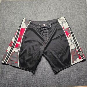 Maui Built Mens Board Shorts Size 48 Black Red Hibiscus Floral Surf Trunks Logo